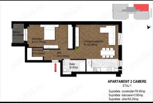 2-room apartment – 66 sqm | Jiu Area – Free Press Square | New building 4