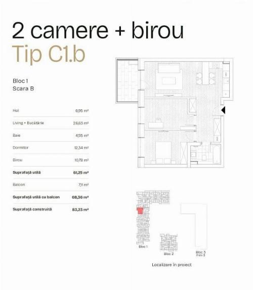 De Vanzare Apartament 2 camere + birou + terasa 10.53mp, Bdul Ghencea 3
